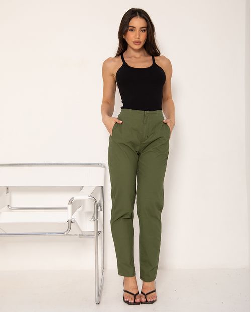 Calça Reta Feminina Alfaiataria 24853 Verde Militar