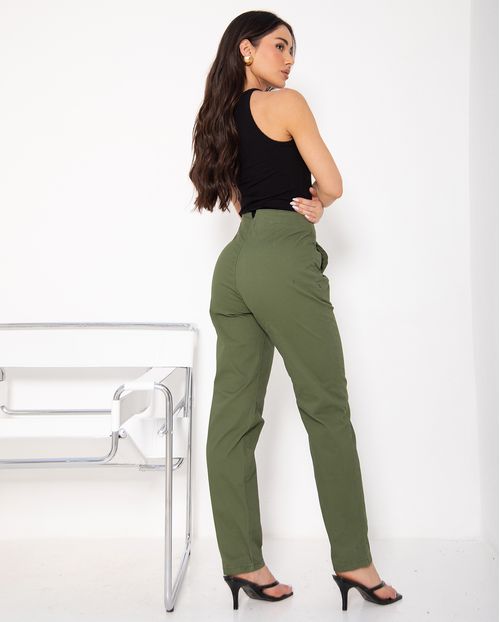 Calça Reta Feminina Alfaiataria 24853 Verde Militar