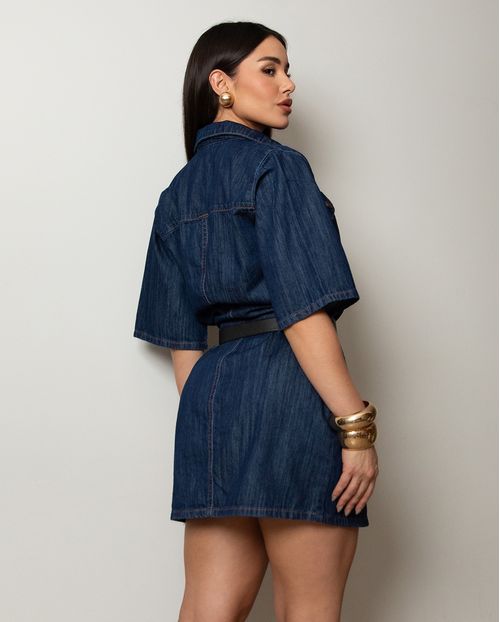 Chemise Jeans Oversize Feminino 24733 Escura