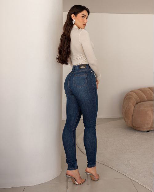 Calça Jeans Skinny Feminina Cintura Alta 24849 Escura