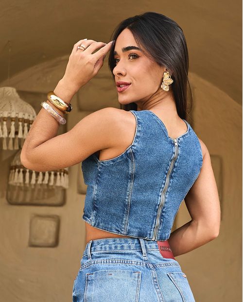 Top Jeans Regata com Ziper Nas Costas  23101 Média