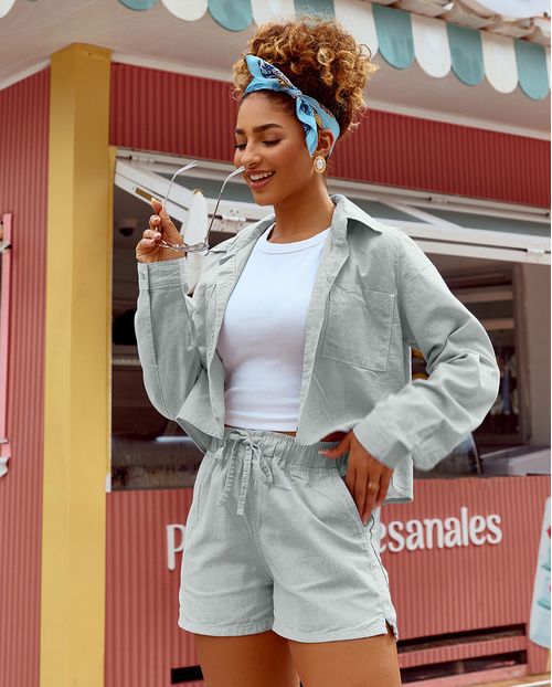 Shorts Mom Feminino com Elástico No Cós 24897 Verde Celeste