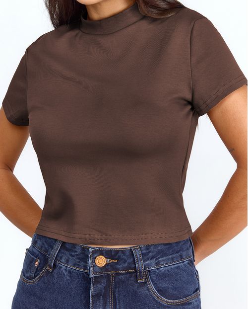 Baby Look Gola Alta Feminina Cropped Premium 90299  Marrom
