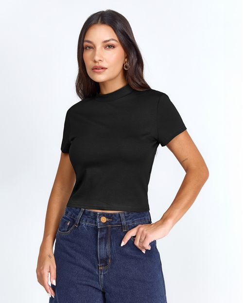 Baby Look Gola Alta Feminina Cropped Premium 90299  Preto