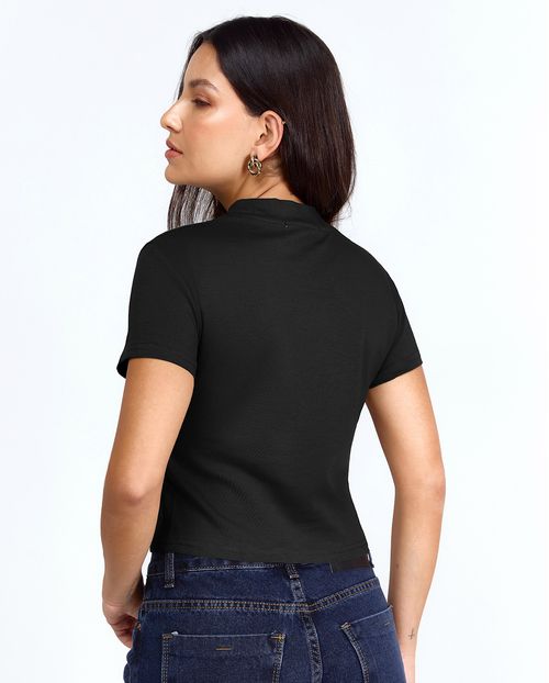 Baby Look Gola Alta Feminina Cropped Premium 90299  Preto