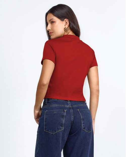 Baby Look Gola Alta Feminina Cropped Premium 90299  Vermelho