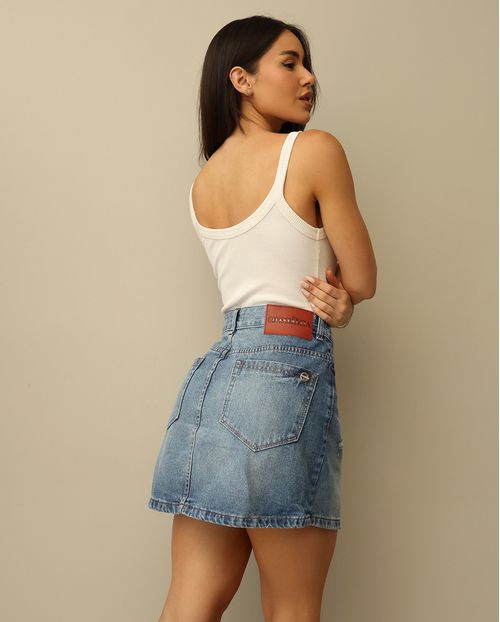 Mini Saia Jeans Feminina Cós Irregular 25008 Sky Médio