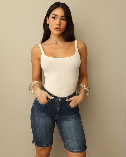 Bermuda Jeans Ciclista Feminina Cintura Alta 25048 Escura