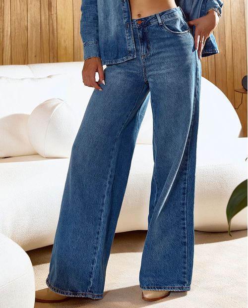 Calça Jeans Wide Leg Feminina Relaxed 24893 Sky Claro