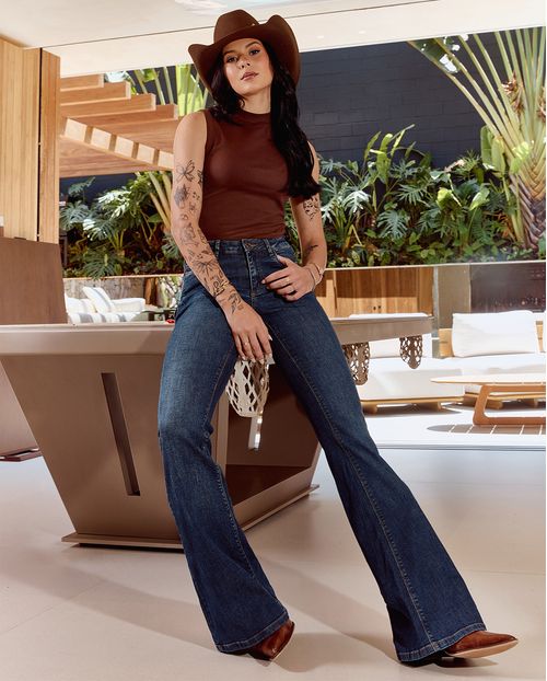 Calça Jeans Flare Feminina Cintura Baixa  25114 Escura