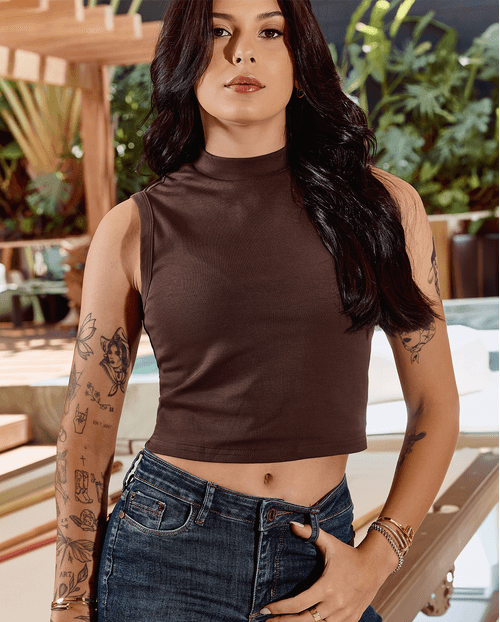 Regata Feminina Gola Alta Premium 90295  Marrom