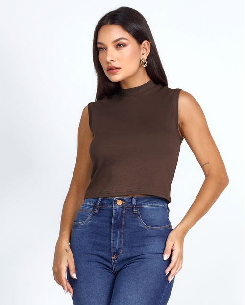 Regata Feminina Gola Alta Premium 90295  Marrom