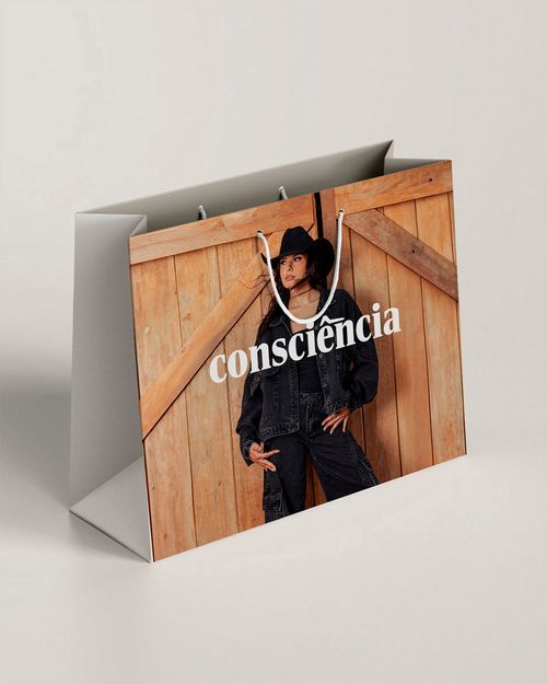 Kit 10 Sacolas Consciência Jeans Ana Castela Cartonada Duplex 35x12x40 Sc005 Azul