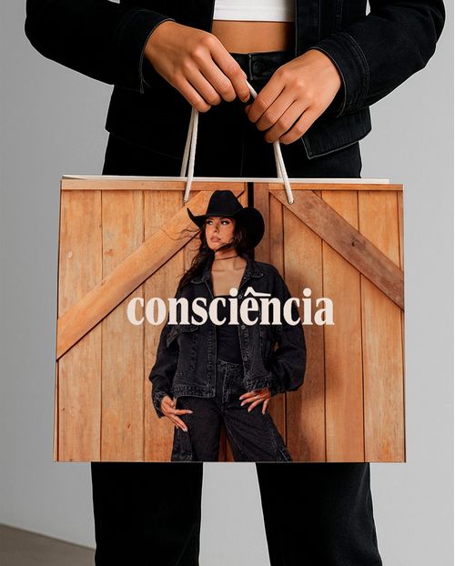 Kit 10 Sacolas Consciência Jeans Ana Castela Cartonada Duplex 35x12x40 Sc005 Azul