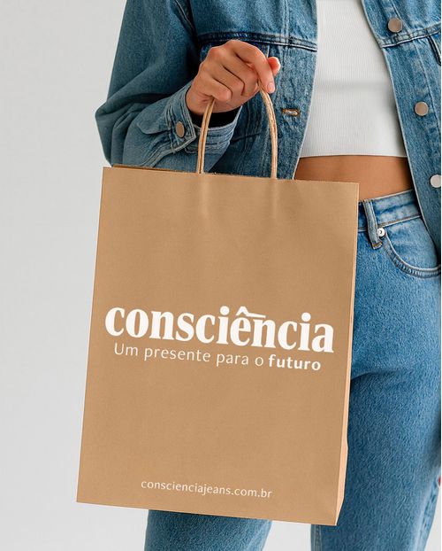 Kit 10 Sacolas Consciência Jeans Cartonada Duplex 35x12x40 Sc006  Verde