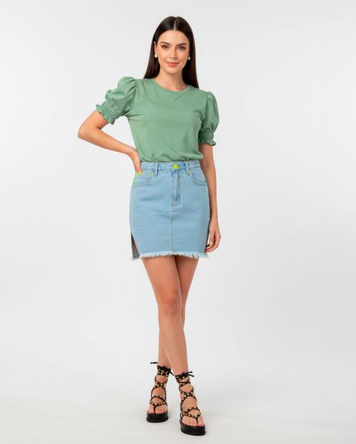 Mini-Saia Jeans Feminia Clara com Detalhes em Neon Verde   21654 Clara