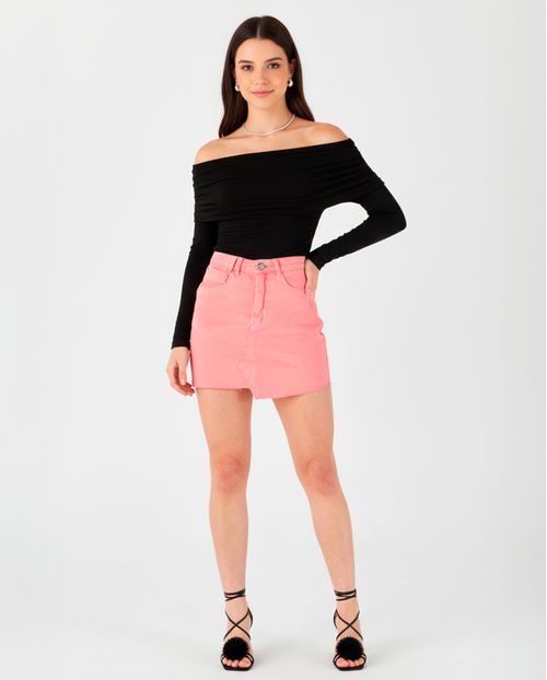 Mini Saia com Recorte Frontal e Barra a Fio  22528 Coral