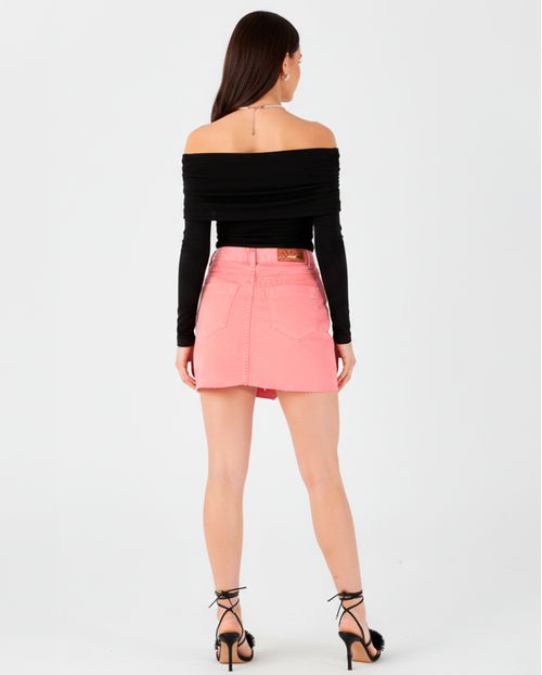 Mini Saia com Recorte Frontal e Barra a Fio  22528 Coral