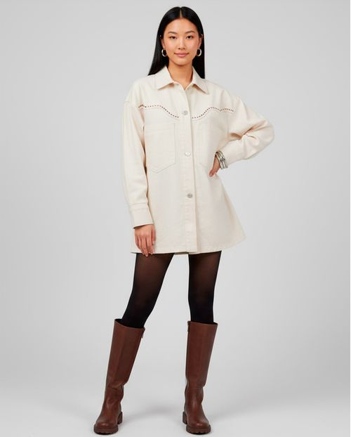 Jaqueta Jeans Feminina Oversized com Aplicação Ana Castela 24319 Off White