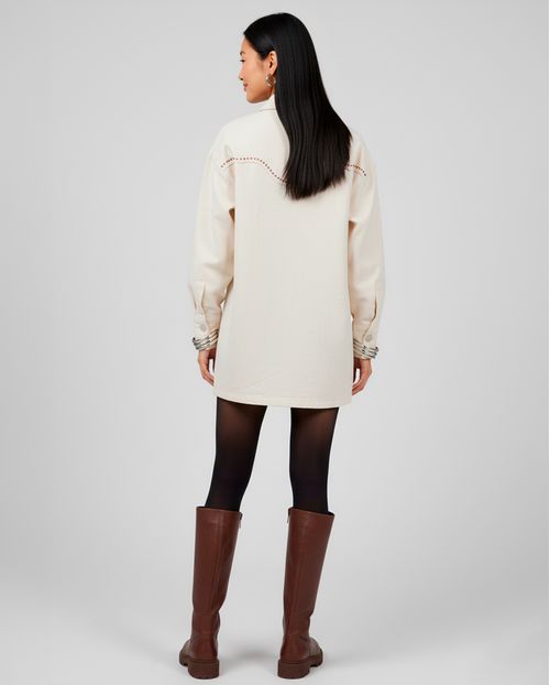 Jaqueta Jeans Feminina Oversized com Aplicação Ana Castela 24319 Off White
