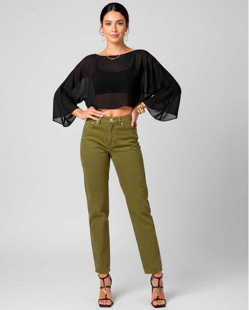 Calça Sarja Mom Feminina Cintura Alta Naturals 00111 Verde Musgo