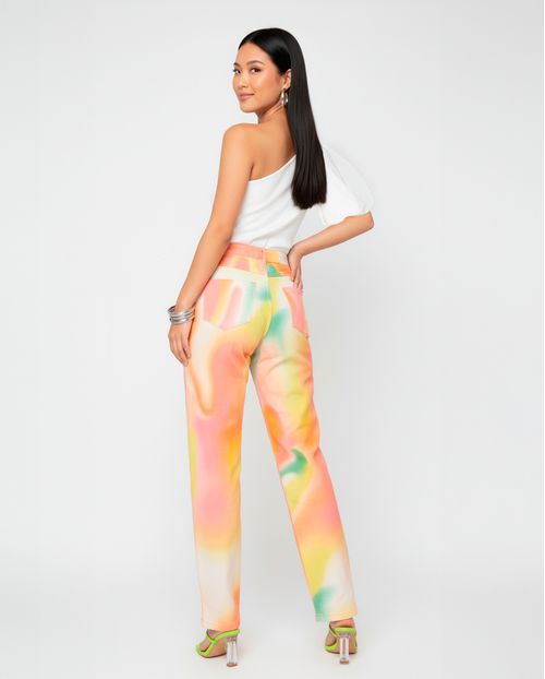 Calça Feminina Mom com Abertura Lateral Na Barra  22551 Estampado Color