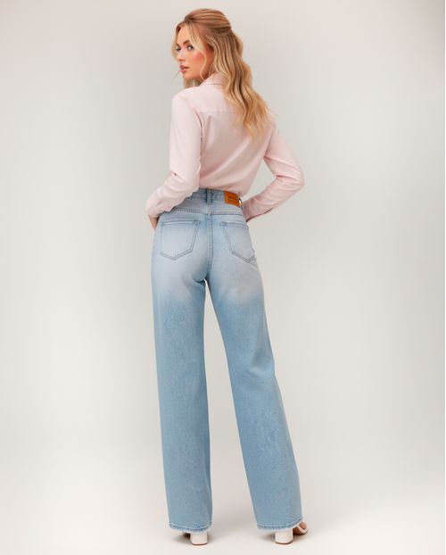 Calça Jeans Wide Leg Feminina Cintura Alta Básica sem Elastano 29034 Sky Claro