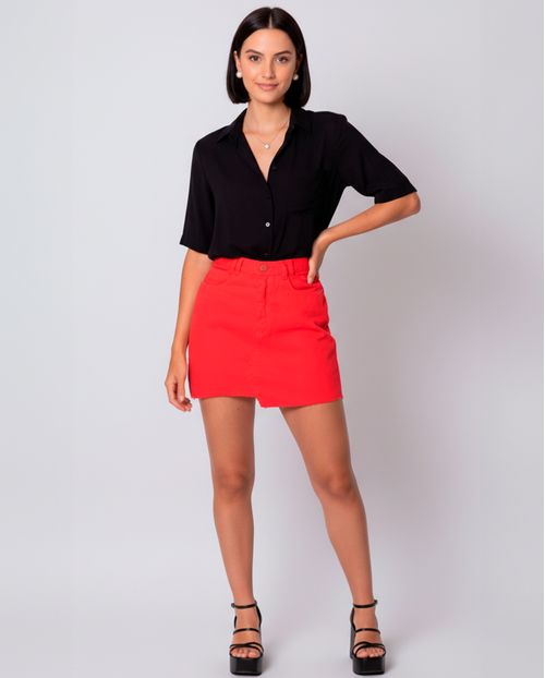 Mini Saia com Recorte Frontal e Barra a Fio  22528 Vermelho