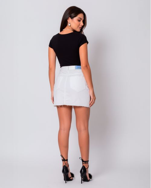 Mini Saia com Recorte Frontal e Barra a Fio  22528 Off White