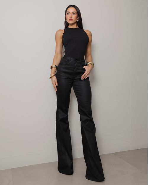 Calça Sarja Feminina Flare Cintura Alta 25098 Preto