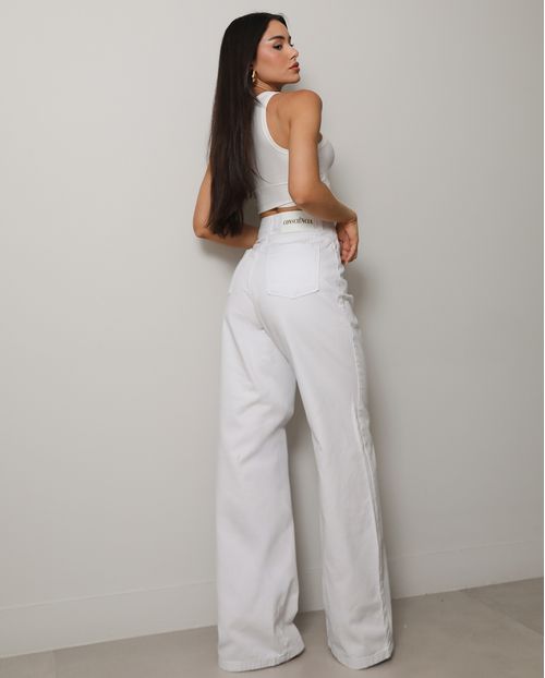Calça Jeans Wide Leg Feminina Cintura Alta Básica Algodão 29000 Branco