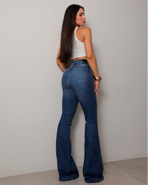Calça Jeans Maxi Flare Feminina 25110 Escura