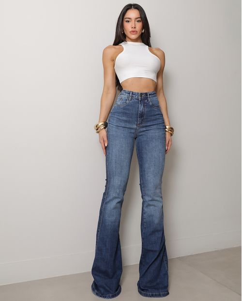 Calça Jeans Maxi Flare Feminina 25110 Escura
