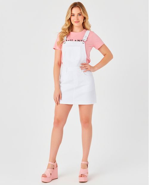 Jardineira Feminina Shorts Saia com Barra a Fio 22442 Branco