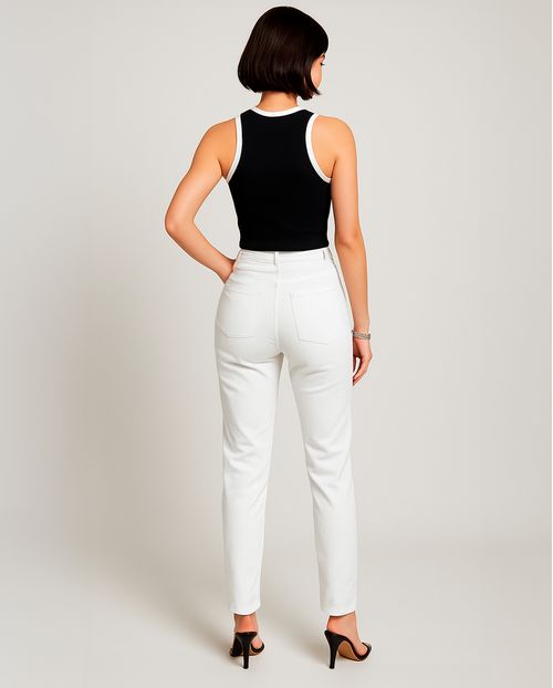 Calça Jeans Femnina Intermediaria Branco Basico  22148 Branco