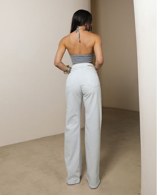 Calça Jeans Wide Leg Feminina Cintura Alta Básica com Elastano 28000 Branco