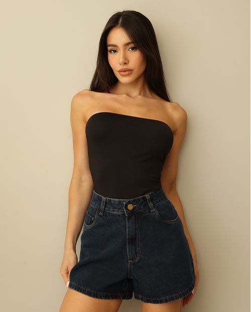 Shorts Jeans Mom Feminino Cintura Alta 25081 Black Blue