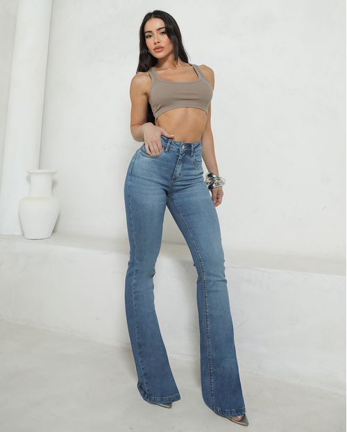 Calça Jeans Flare Feminina Cintura Alta 24915 Sky Médio
