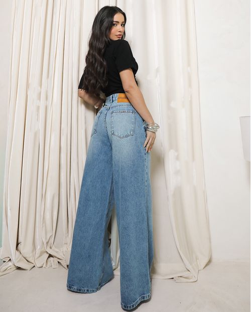 Calça Jeans Wide Leg Feminina Relaxed 25077 Sky