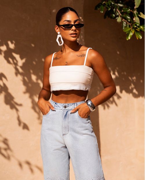 Top Sarja Feminino com Prega e Lástex  24453 Off White