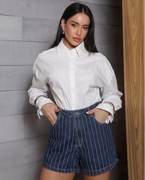 Shorts Jeans Mom Feminino Cintura Alta 25189 Escura