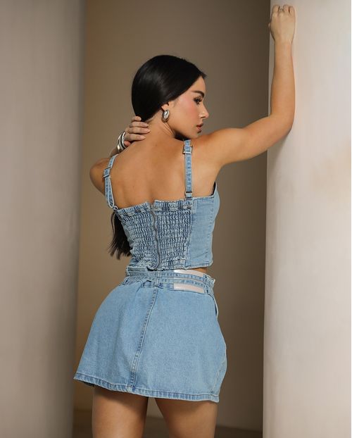 Mini Saia Jeans Feminina com Cinto do Próprio 25079 Clara