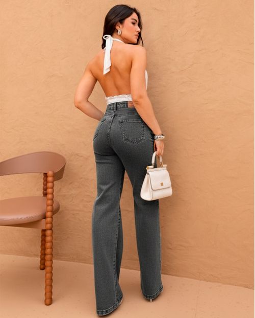 Calça Jeans Wide Leg Feminina Cintura Alta Básica com Elastano 28000 Vintage