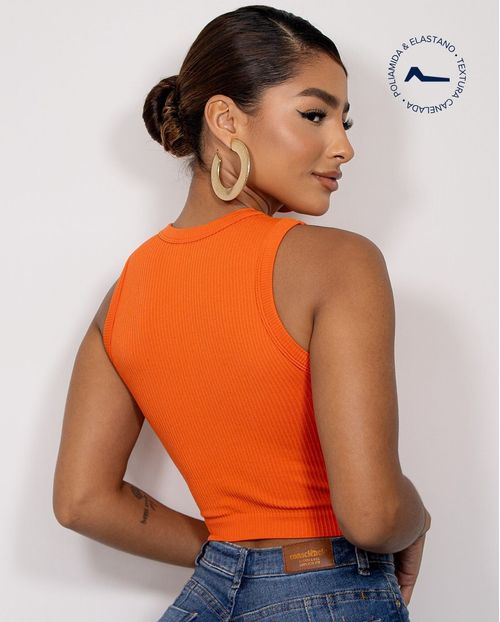 Regata Cropped Feminina Canelada Poliamida 99225 Laranja