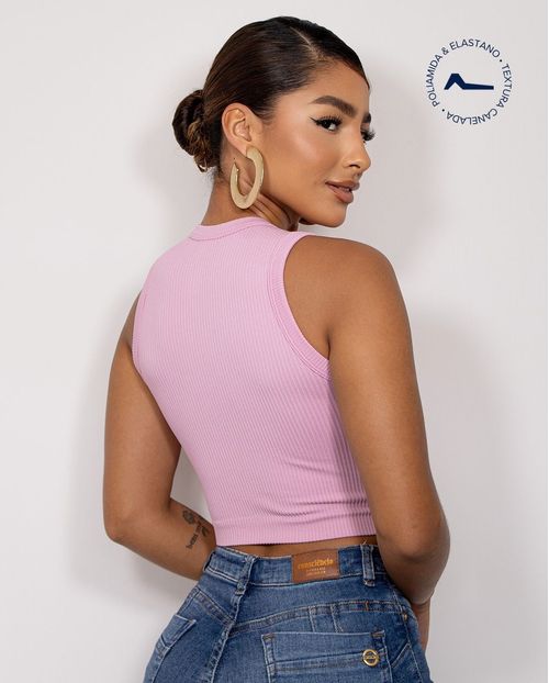 Regata Cropped Feminina Canelada Poliamida 99225 Rose