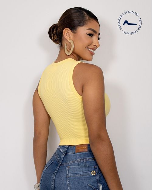 Regata Cropped Feminina Canelada Poliamida 99225 Amarelo