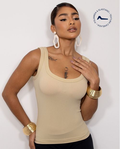 Regata Feminina Poliamida Canelada 99193  Bege