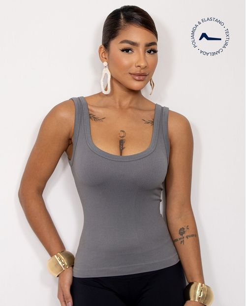Regata Feminina Poliamida Canelada 99193  Cinza