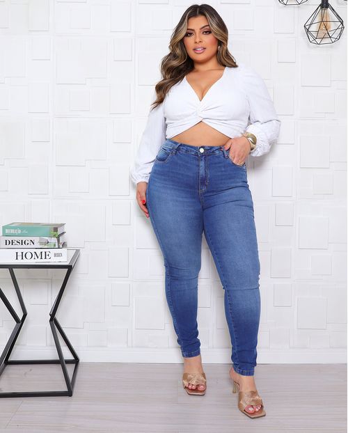 Calça Jeans Skinny Feminina Cintura Intermediária Plus Size 25133 Sky Escuro
