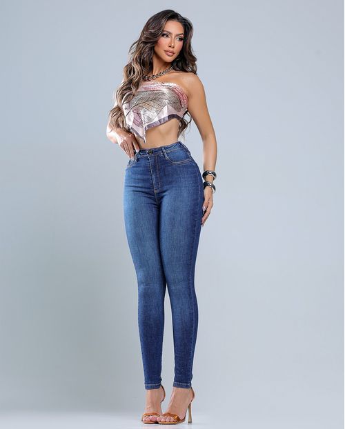 Calça Jeans Skinny Hot Feminina Cintura Alta 25052 Escura
